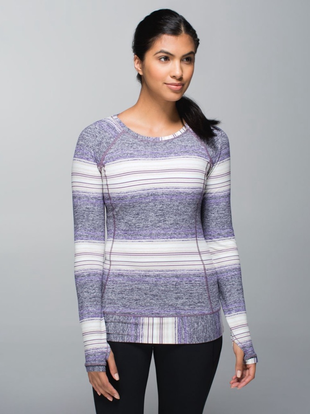 Lululemon Race Your Pace Long Sleeve Osaka Stripe Black Grape Size 6 Running Top - Picture 5 of 7